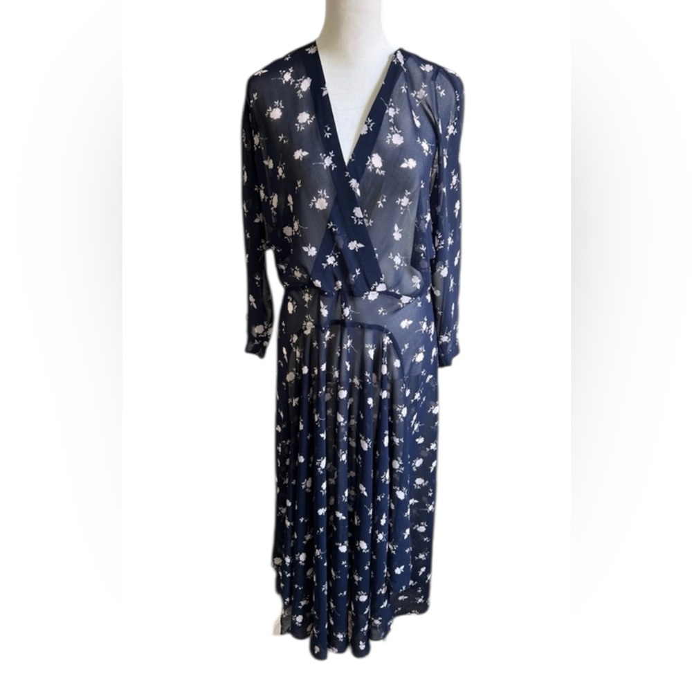 ▶️ Cabi Floral Maxi Dress Womens 8 Blue Long Sleeve Sheer Boho Lightweight